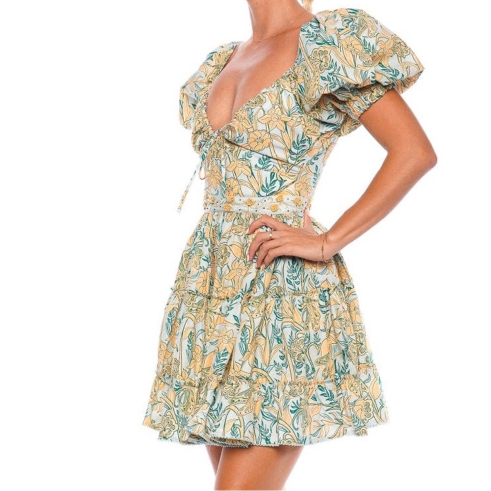 Agua by Agua Bendita Manzanilla Floral Cotton Tiered Mini Dress Size Medium